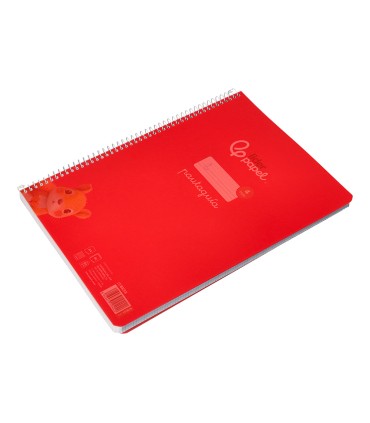 Cuaderno espiral liderpapel din a4 pautaguia tapa plastico80h 90gr cuadro pautado 4mm con margen color rojo