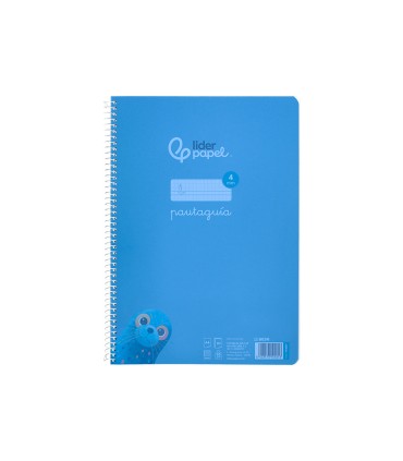 Cuaderno espiral liderpapel din a4 pautaguia tapa plastico80h 90gr cuadro pautado 4mm con margen color azul