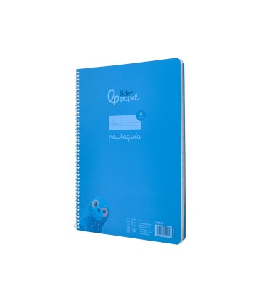 Cuaderno espiral liderpapel din a4 pautaguia tapa plastico80h 90gr cuadro pautado 4mm con margen color azul