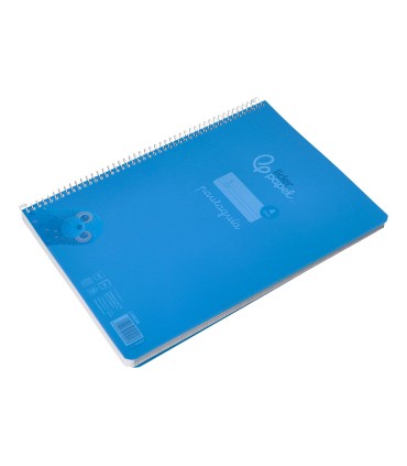 Cuaderno espiral liderpapel din a4 pautaguia tapa plastico80h 90gr cuadro pautado 4mm con margen color azul