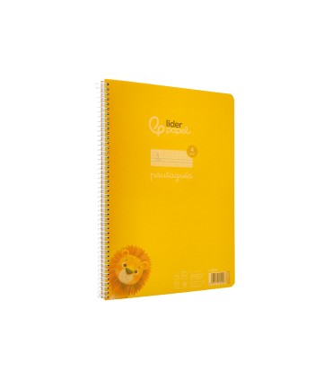 Cuaderno espiral liderpapel din a4 pautaguia tapa plastico80h 90gr cuadro pautado 4mm con margen color amarillo