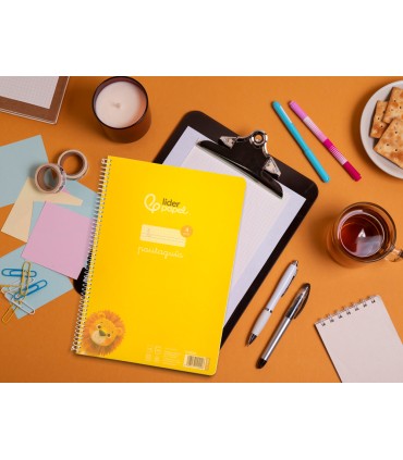 Cuaderno espiral liderpapel din a4 pautaguia tapa plastico80h 90gr cuadro pautado 4mm con margen color amarillo