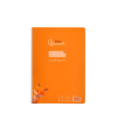 Cuaderno espiral liderpapel din a4 pautaguia tapa plastico80h 90gr cuadro pautado 3mm con margen color naranja