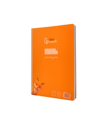 Cuaderno espiral liderpapel din a4 pautaguia tapa plastico80h 90gr cuadro pautado 3mm con margen color naranja