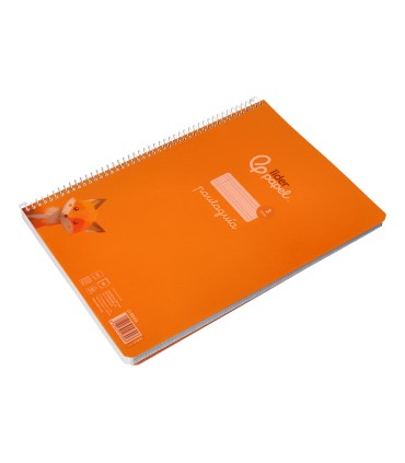 Cuaderno espiral liderpapel din a4 pautaguia tapa plastico80h 90gr cuadro pautado 3mm con margen color naranja