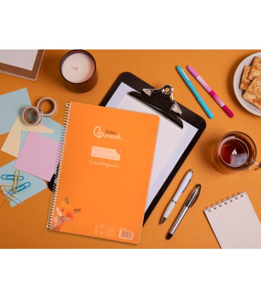 Cuaderno espiral liderpapel din a4 pautaguia tapa plastico80h 90gr cuadro pautado 3mm con margen color naranja