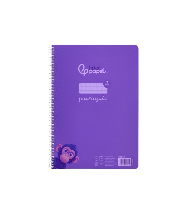 Cuaderno espiral liderpapel din a4 pautaguia tapa plastico80h 90gr cuadro pautado 3mm con margen color lila