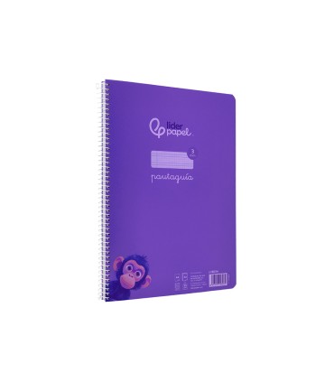 Cuaderno espiral liderpapel din a4 pautaguia tapa plastico80h 90gr cuadro pautado 3mm con margen color lila