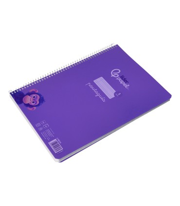 Cuaderno espiral liderpapel din a4 pautaguia tapa plastico80h 90gr cuadro pautado 3mm con margen color lila