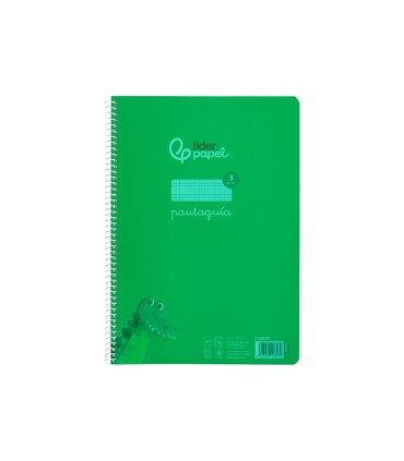 Cuaderno espiral liderpapel din a4 pautaguia tapa plastico80h 90gr cuadro pautado 3mm con margen color verde