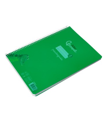 Cuaderno espiral liderpapel din a4 pautaguia tapa plastico80h 90gr cuadro pautado 3mm con margen color verde