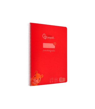 Cuaderno espiral liderpapel din a4 pautaguia tapa plastico80h 90gr cuadro pautado 3mm con margen color rojo