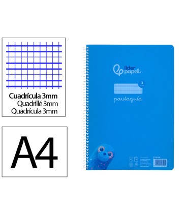 Cuaderno espiral liderpapel din a4 pautaguia tapa plastico80h 90gr cuadro pautado 3mm con margen color azul