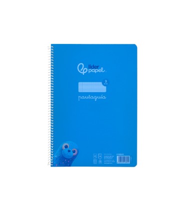 Cuaderno espiral liderpapel din a4 pautaguia tapa plastico80h 90gr cuadro pautado 3mm con margen color azul