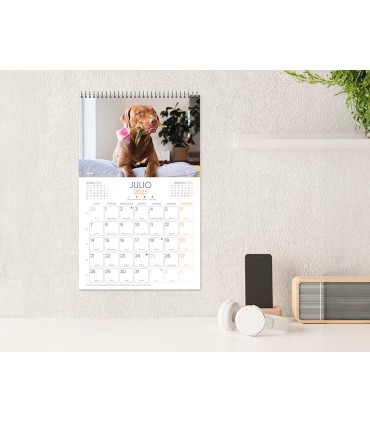 Calendario espiral pared liderpapel imagenes perros 2025 para escribir 25x40 cm papel 157 gr