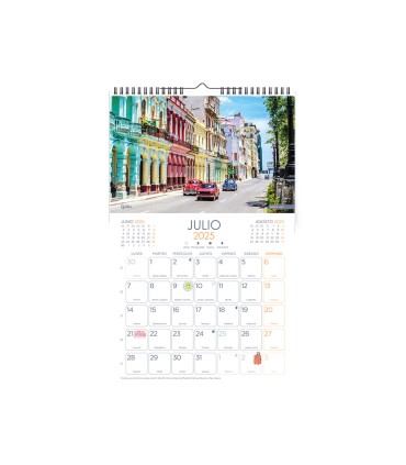 Calendario espiral pared liderpapel imagenes ciudades 2025 para escribir 25x40 cm papel 157 gr