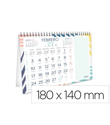 Calendario espiral triangular liderpapel de sobremesa serie joven 2025 14x14 cm papel 128 gr con pegatinas