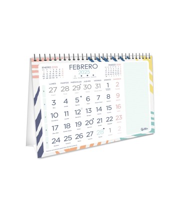 Calendario espiral triangular liderpapel de sobremesa serie joven 2025 14x14 cm papel 128 gr con pegatinas