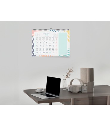 Calendario espiral pared liderpapel joven 2025 numeros grandes 44x32 cm papel 128 gr con pegatinas