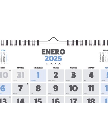 Calendario espiral pared liderpapel clasico 2025 numeros grandes 44x32 cm papel 128 gr