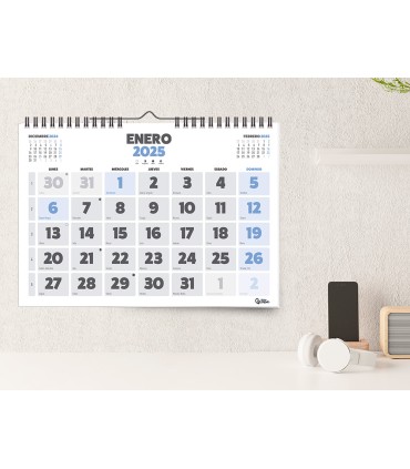 Calendario espiral pared liderpapel clasico 2025 numeros grandes 44x32 cm papel 128 gr