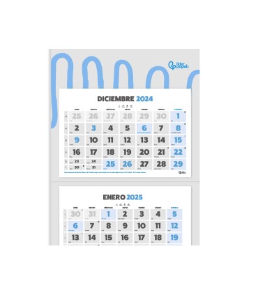 Calendario pared liderpapel 3 meses vistas 2025 plegable 33x70 cm papel 90 gr