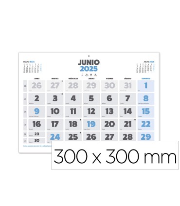 Calendario pared liderpapel clasico 2025 lomo engomado 44x32 cm papel 105 gr