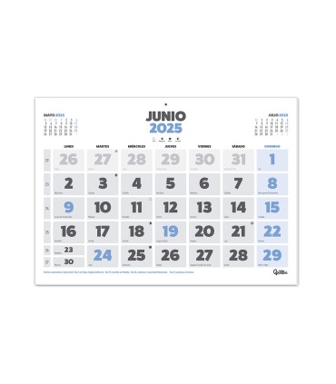 Calendario pared liderpapel clasico 2025 lomo engomado 44x32 cm papel 105 gr