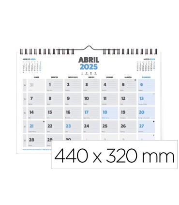 Calendario pared liderpapel clasico 2025 espiral 44x32 cm papel 128 gr