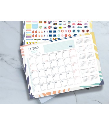 Planning mensual liderpapel joven 2025 44x32 cm con pegatinas lomo engomado papel 128 gr