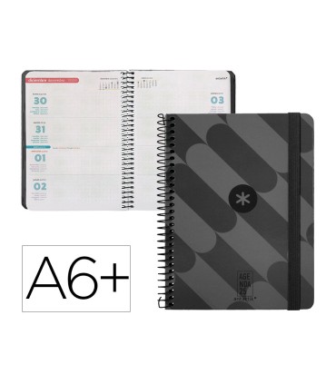 Agenda espiral antartik pattern a6 2025 semana vista color negro papel 80 gr