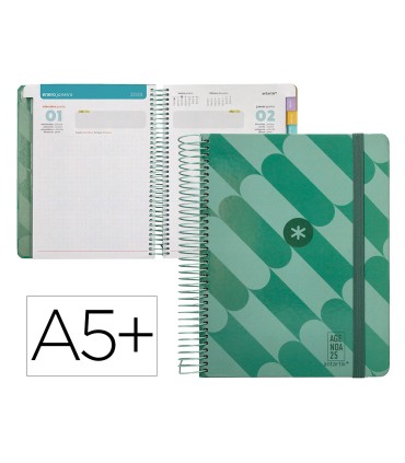 Agenda espiral antartik pattern a5 2025 dia pagina color verde papel 80 gr