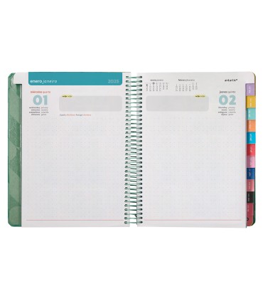 Agenda espiral antartik pattern a5 2025 dia pagina color verde papel 80 gr