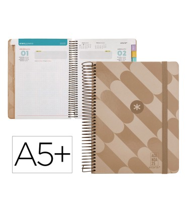 Agenda espiral antartik pattern a5 2025 dia pagina color rosa nude papel 80 gr