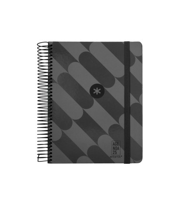 Agenda espiral antartik pattern a5 2025 dia pagina color negro papel 80 gr