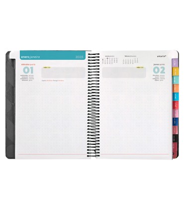 Agenda espiral antartik pattern a5 2025 dia pagina color negro papel 80 gr