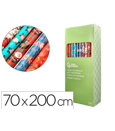 Papel de regalo liderpapel navidad rollo ancho 70 cm longitud 2 mt gramaje 60 gr disenos surtidos c 2024