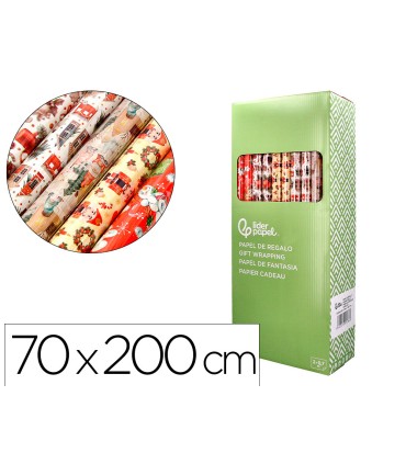 Papel de regalo liderpapel navidad rollo ancho 70 cm longitud 2 mt gramaje 60 gr disenos surtidos b 2024