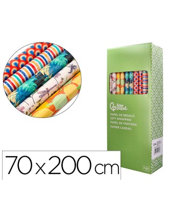 Papel de regalo liderpapel todo ano rollo ancho 70 cm longitud 2 mt gramaje 60 gr disenos surtidos b 2024