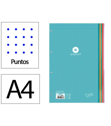 Recambio liderpapel antartik dots a4 100 hojas 90g m2 rayado puntos 4 taladros bandas de 5 colores