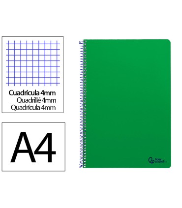 Cuaderno espiral liderpapel din a4 smart tapa blanda 80h 75gr cuadro 4mm con margen color verde