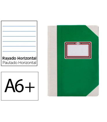 Libro cartone cosido fernandes flecha din a6 rayado horizontal 50 hojas 100 gr verde