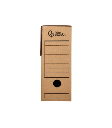 Caja archivo definitivo liderpapel din a4 carton reciclado 325g m2 lomo 82 mm kraft 325x82x250 mm