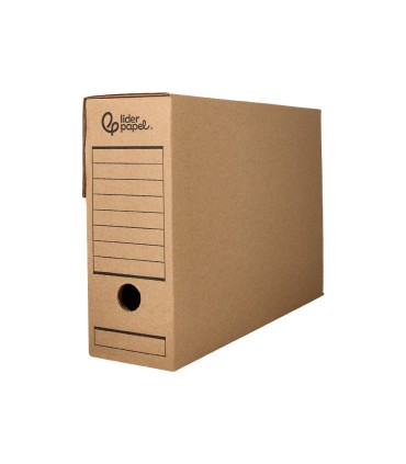 Caja archivo definitivo liderpapel din a4 carton reciclado 325g m2 lomo 82 mm kraft 325x82x250 mm