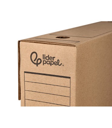 Caja archivo definitivo liderpapel din a4 carton reciclado 325g m2 lomo 82 mm kraft 325x82x250 mm