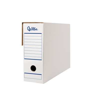 Caja archivo definitivo automatica liderpapel din a4 carton reciclado 325g m2 lomo 100 mm blanco 360x100x255mm