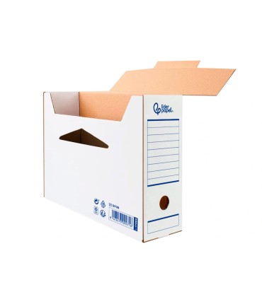 Caja archivo definitivo automatica liderpapel din a4 carton reciclado 325g m2 lomo 100 mm blanco 360x100x255mm