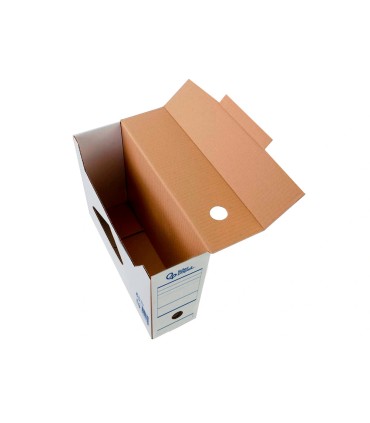 Caja archivo definitivo automatica liderpapel din a4 carton reciclado 325g m2 lomo 100 mm blanco 360x100x255mm