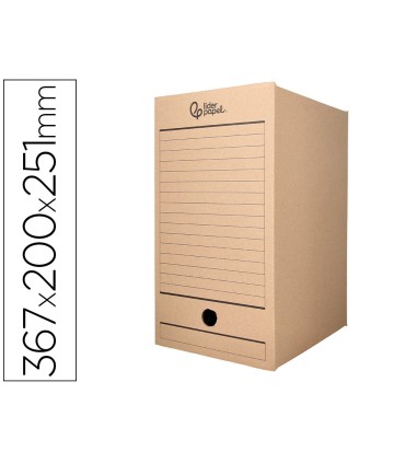 Caja archivo definitivo liderpapel folio doble ancho carton reciclado 400g m2 lomo 200 mm kraft 367x200x251 mm