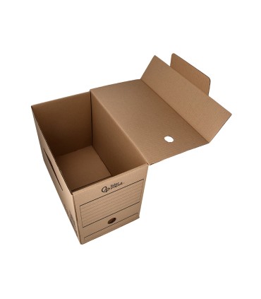 Caja archivo definitivo liderpapel folio doble ancho carton reciclado 400g m2 lomo 200 mm kraft 367x200x251 mm